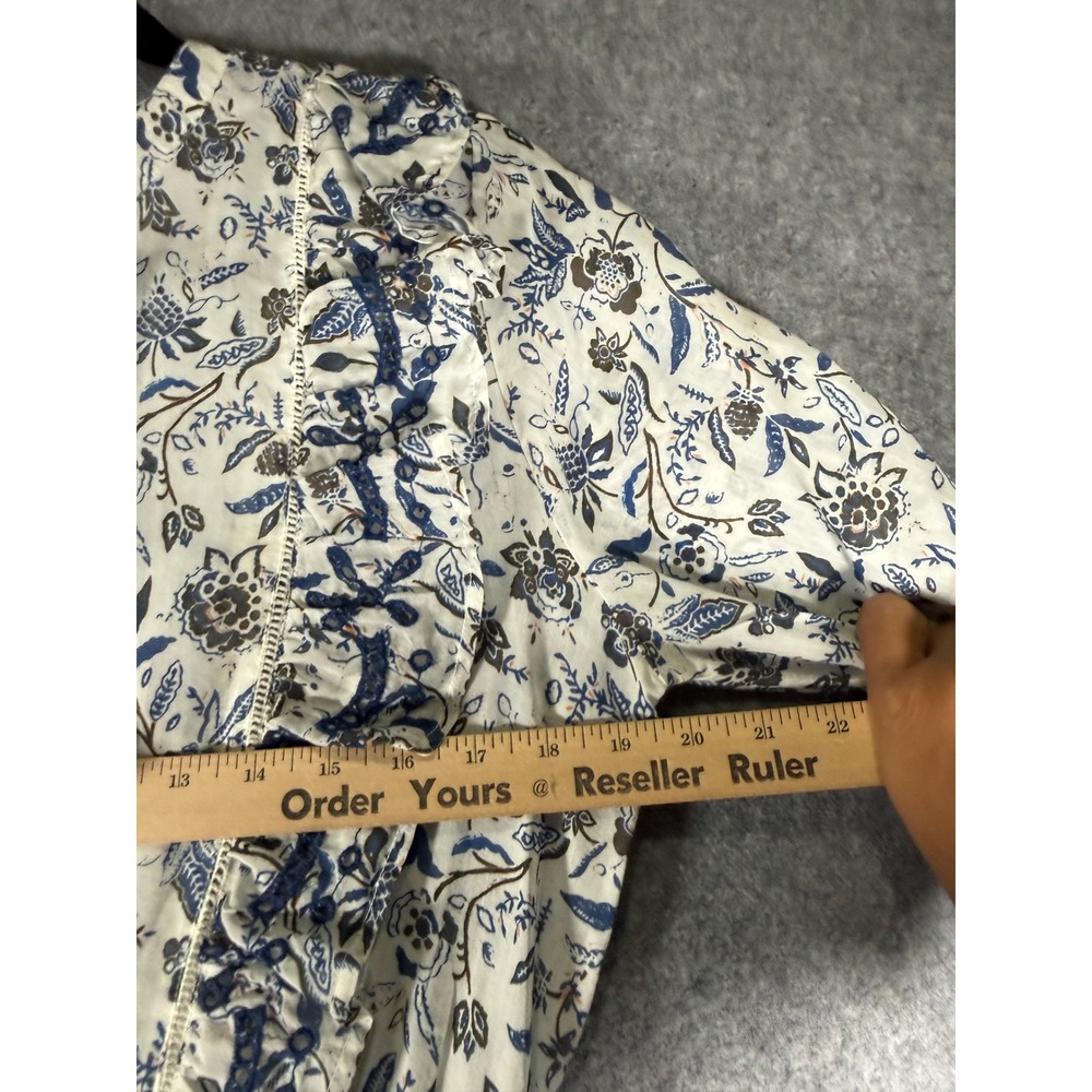 Lucky Brand Blue White Floral Ruffle Tiered Mini Dress Small V-Neck Puff Sleeve - Picture 5 of 8